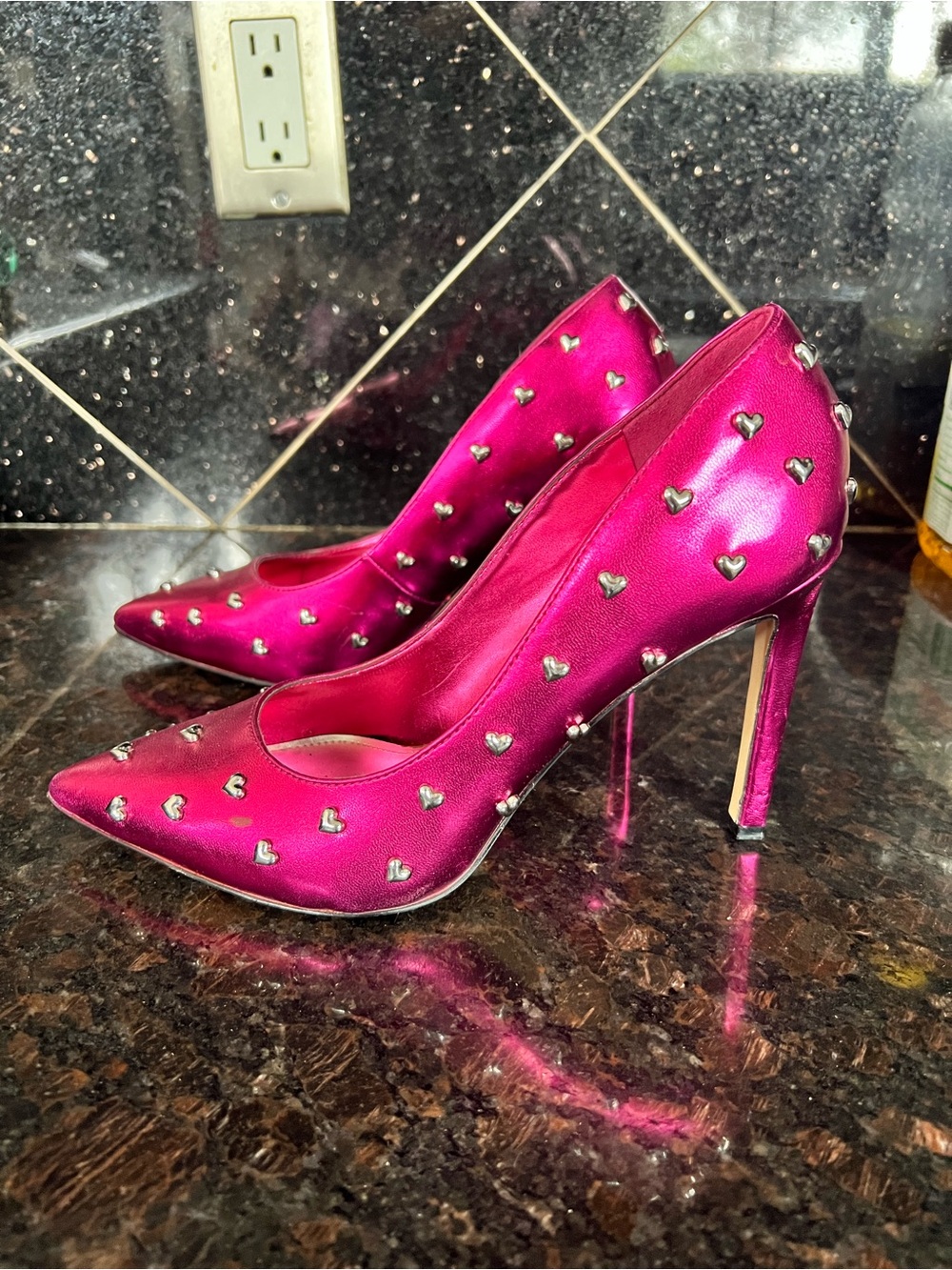 Nine West Hot Pink Heart Studded Heels